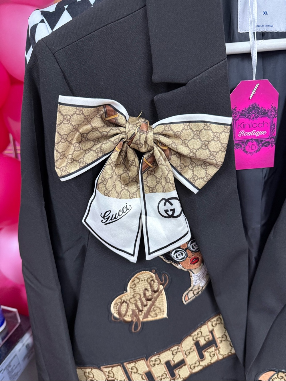 New Black Embellished Women's Blazer with Beige Logo Appliqués - Picture 7 of 10
